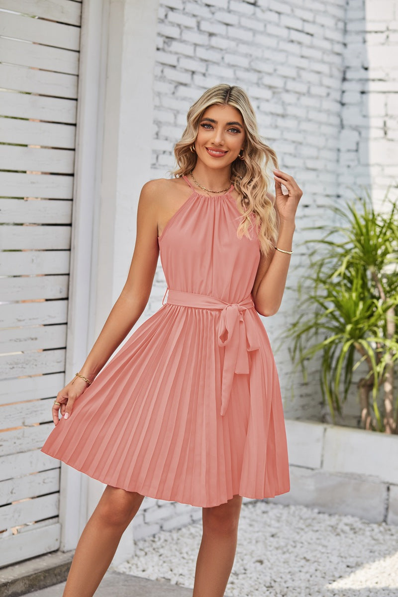 Halter Strapless Dresses For Women Solid Pleated Skirt Summer Beach Sundress - Image 8