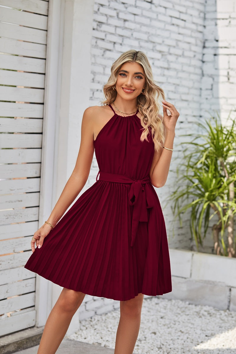Halter Strapless Dresses For Women Solid Pleated Skirt Summer Beach Sundress - Image 4