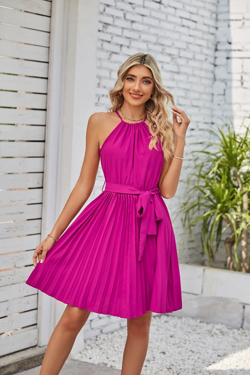 Halter Strapless Dresses For Women Solid Pleated Skirt Summer Beach Sundress - Image 6