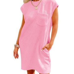 Summer Round-neck Short-sleeve Dress With Pockets Fashion Casual Loose Sports Dresses For Women Clothing